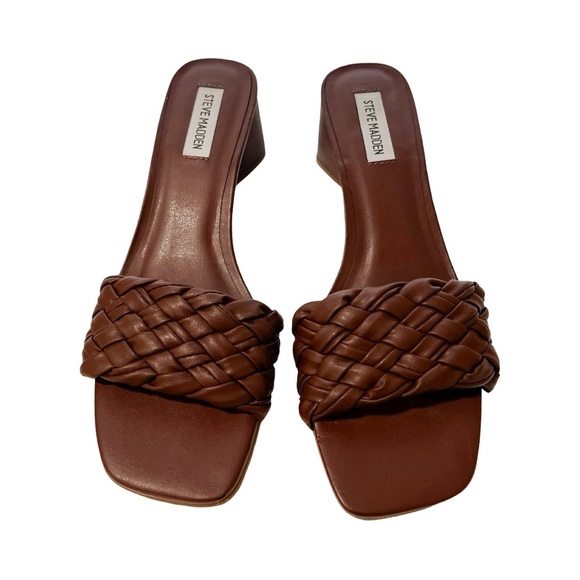 STEVE MADDEN Woven Block Heels Mule Sandals Brown Sz 8.5 - Picture 4 of 4